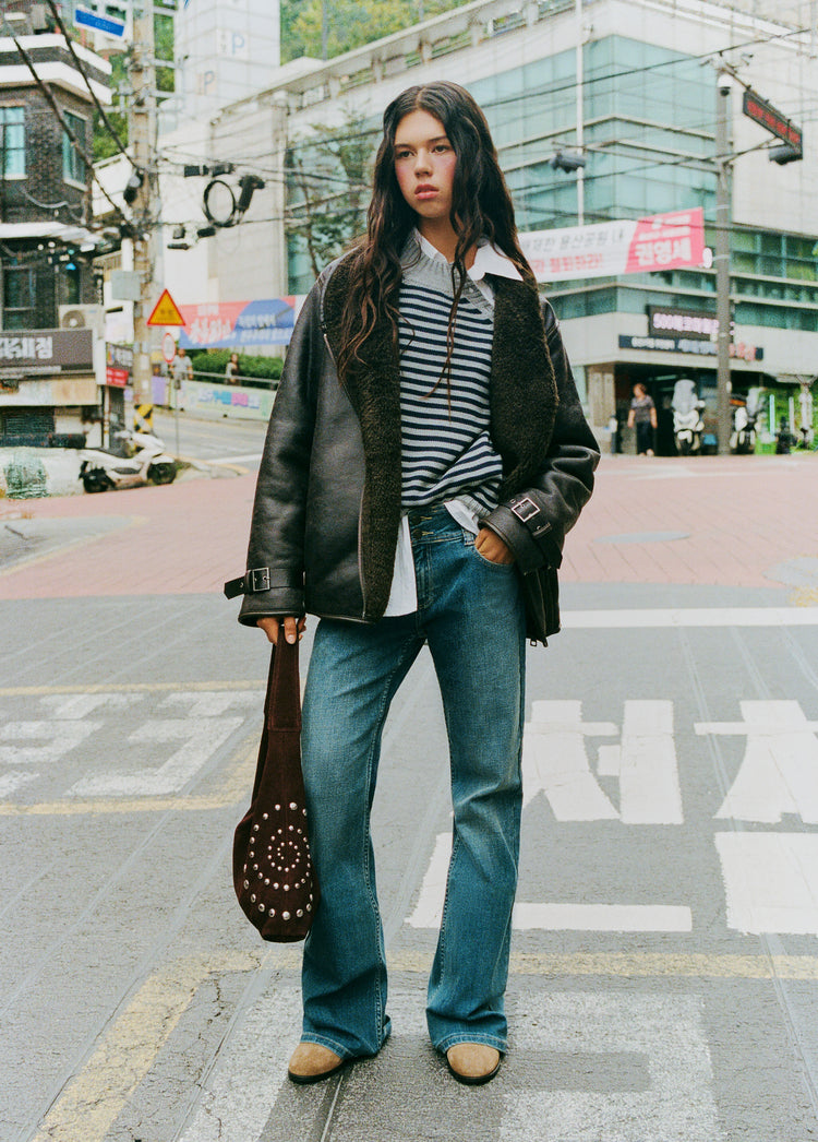 Reversible faux-leather biker jacket