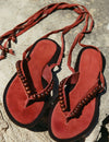 Flat sandals with wooden beads