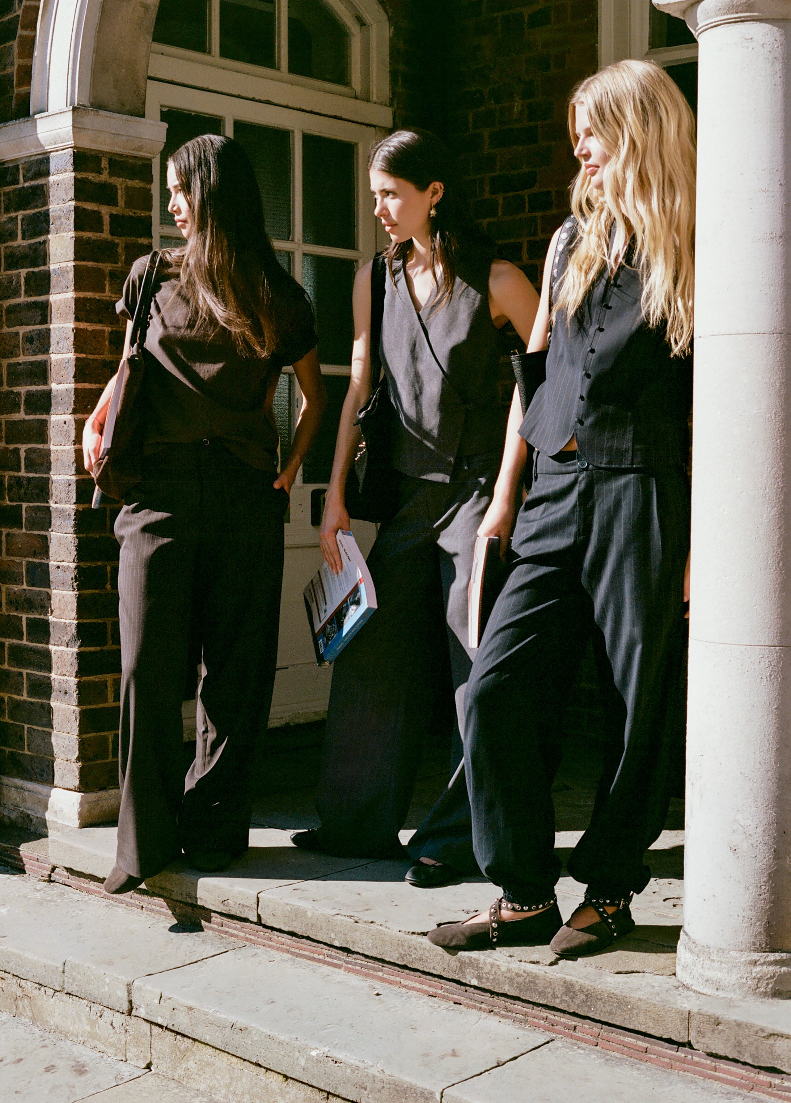 Wide-waist pinstripe trousers