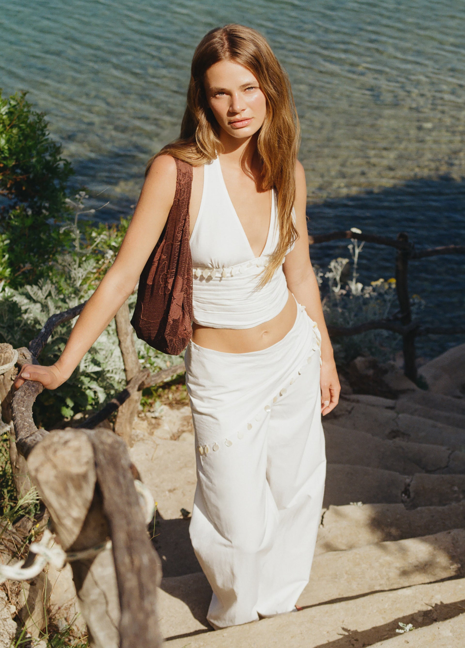 Wrap pants with shell detail