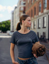 Front-cut t-shirt with studs