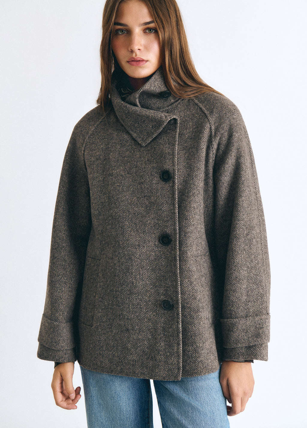 High-collar wool coat