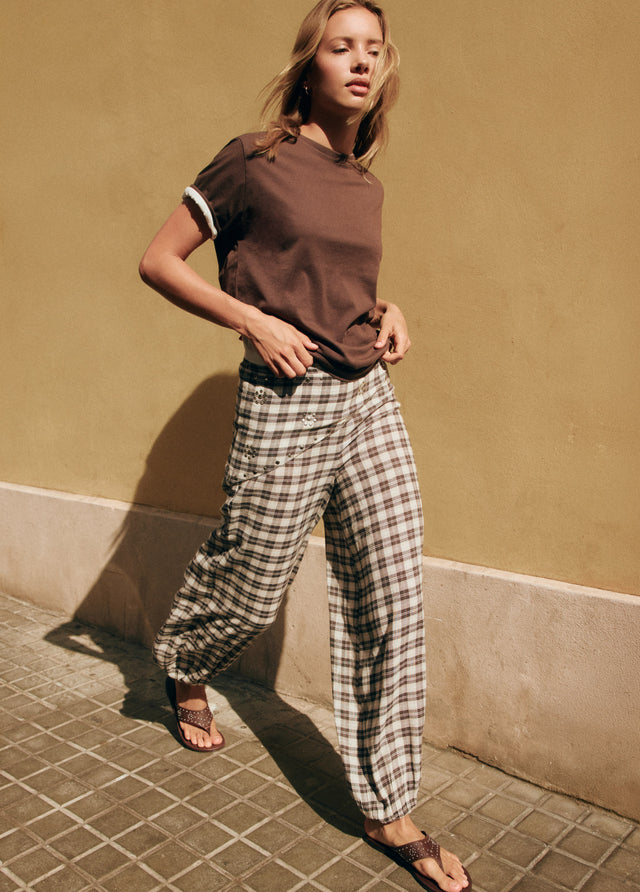 Pantalon bombacho cuadros con panuelo