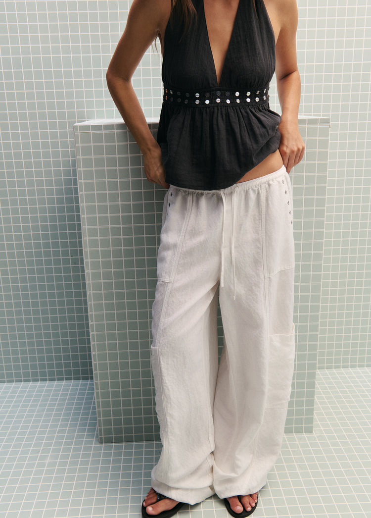 Linen harem pants with studded detail