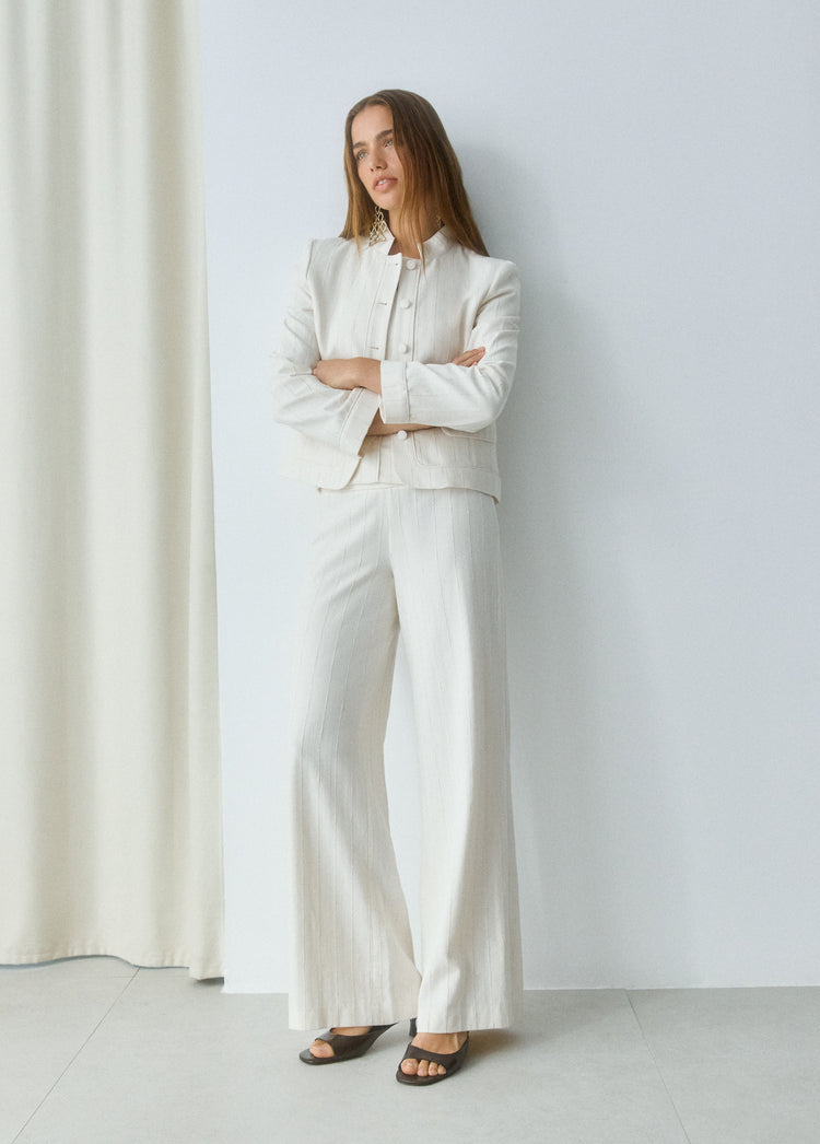 Textured knit jacket with trims
