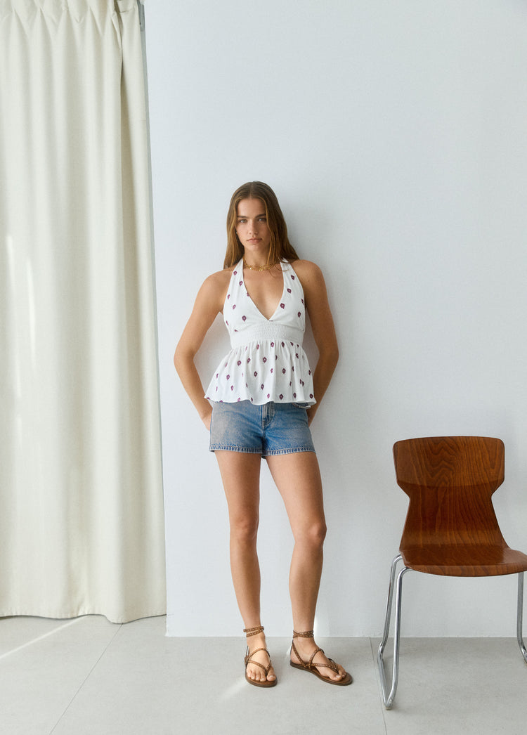 Halter top with embroidery