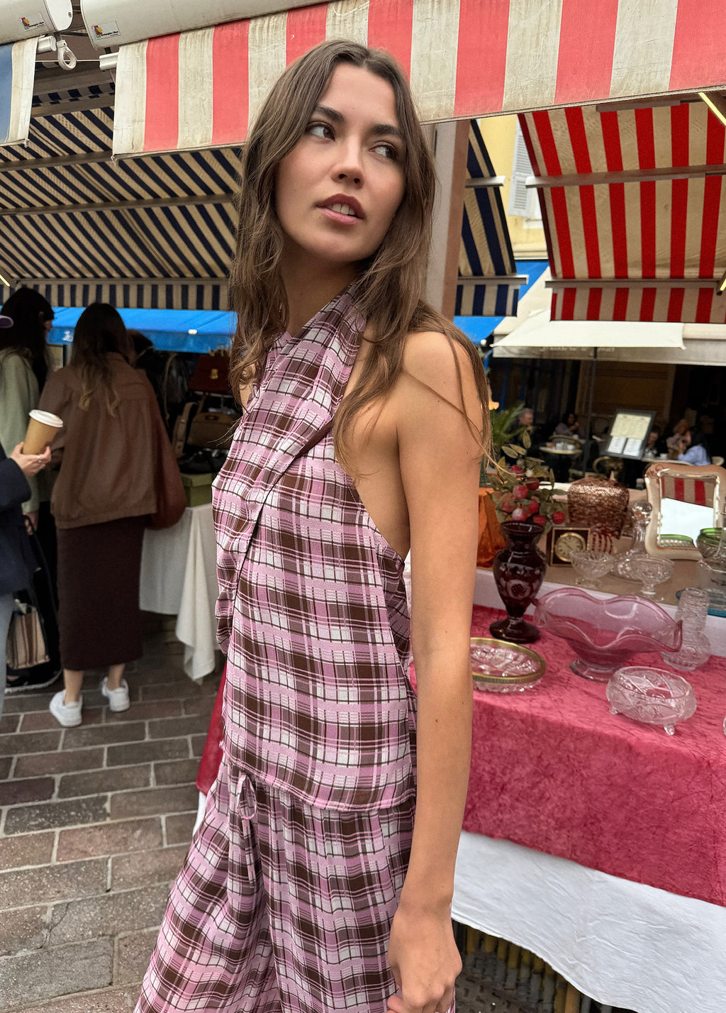 Draped-neck halter top