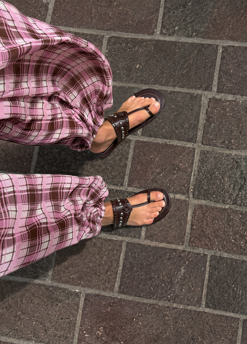 Pantalon long bouffant à carreaux
