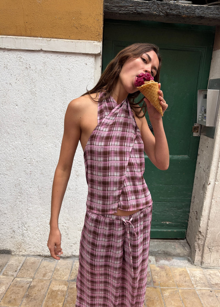 Checkered long harem pants