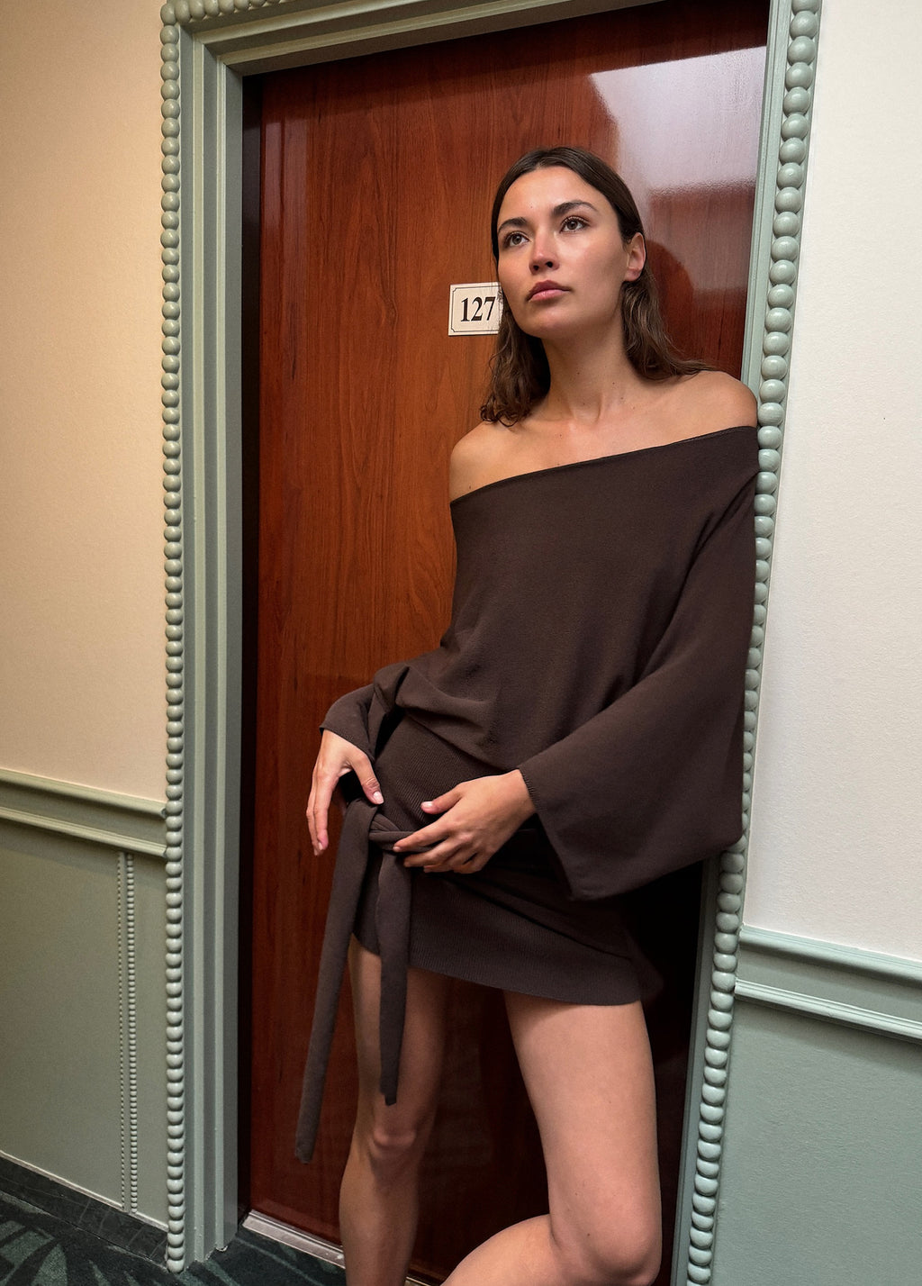 Batwing sleeve knit dress