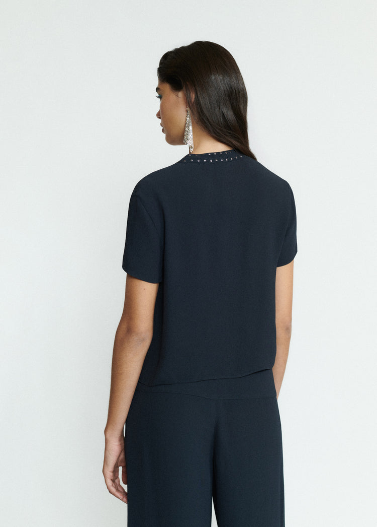 Short-sleeved blouse with stud detailing