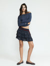 Short multi-ruffle studded skirt