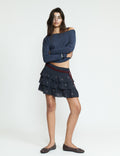 Short multi-ruffle studded skirt