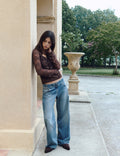Studded embroidered waistband jeans