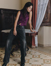Low-rise jeans with floral studs
