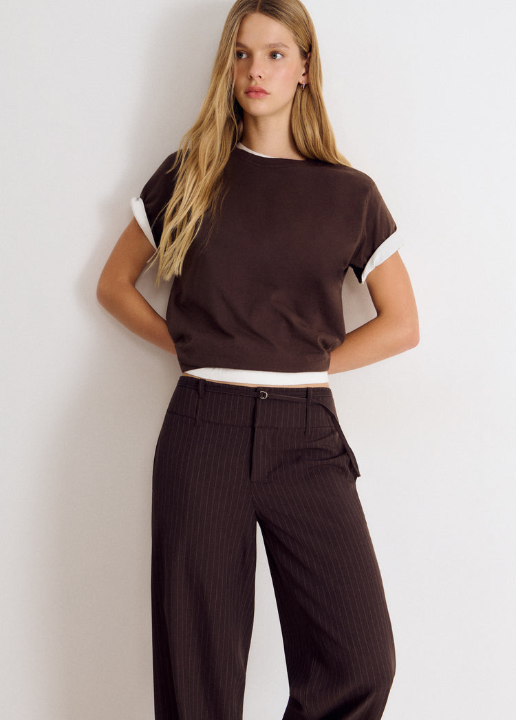 Broek met krijtstreep en brede tailleband