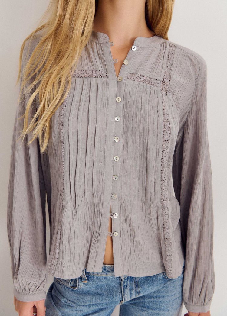 Lace pintuck long-sleeve blouse