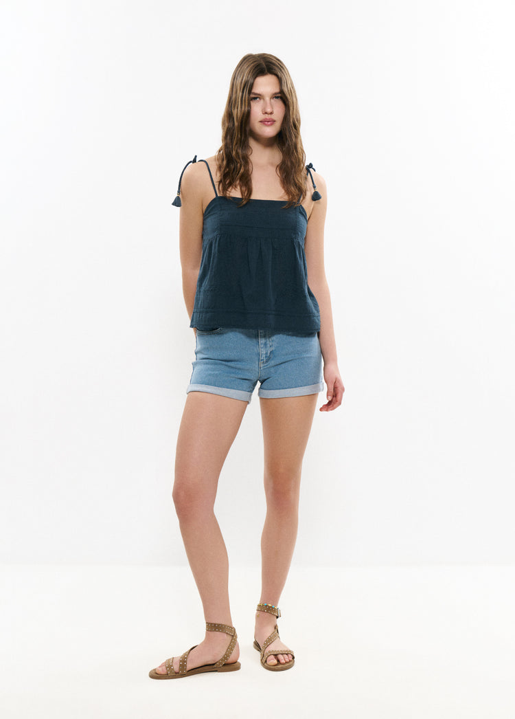 Embroidered strap top