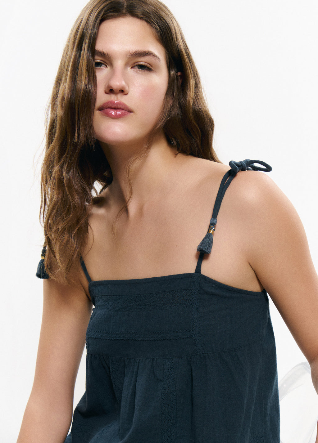 Embroidered strap top