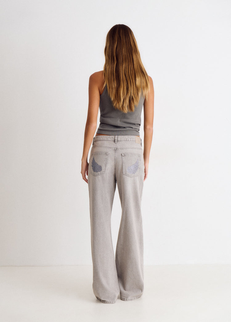 Rechte jeans met glinsterende vleugels