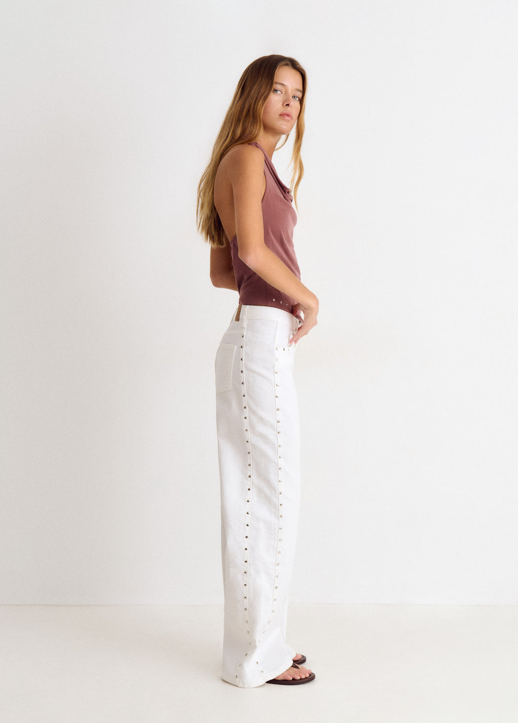 Side panel studded pants