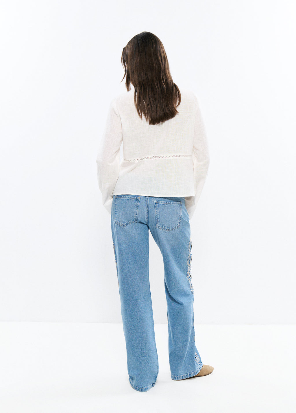 Straight pants with side embroidery