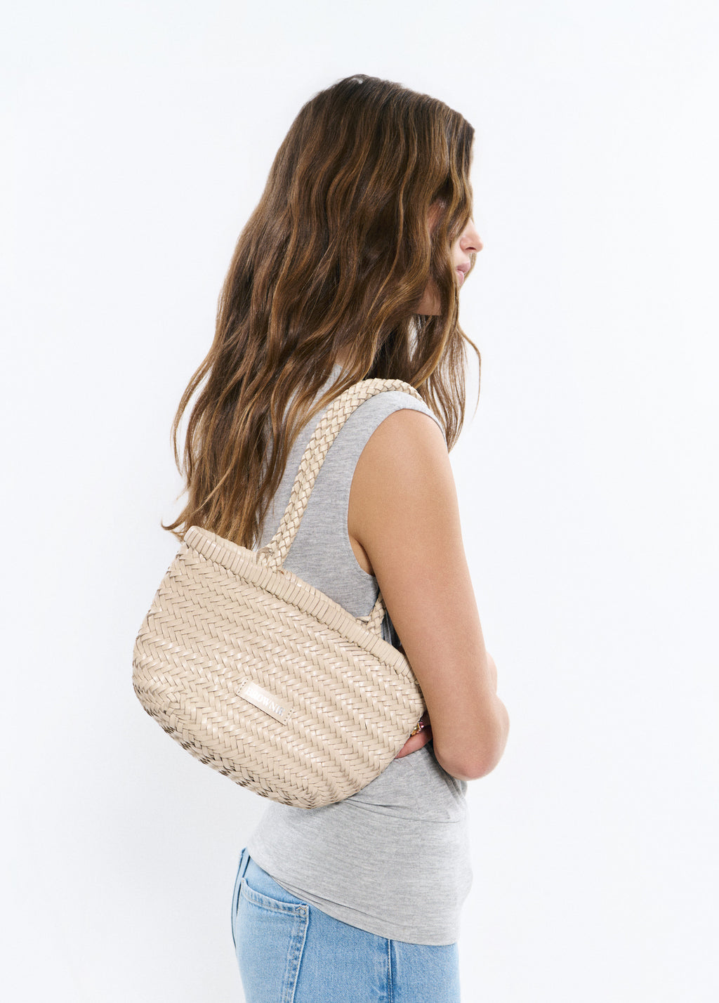 Small braided leather shopper