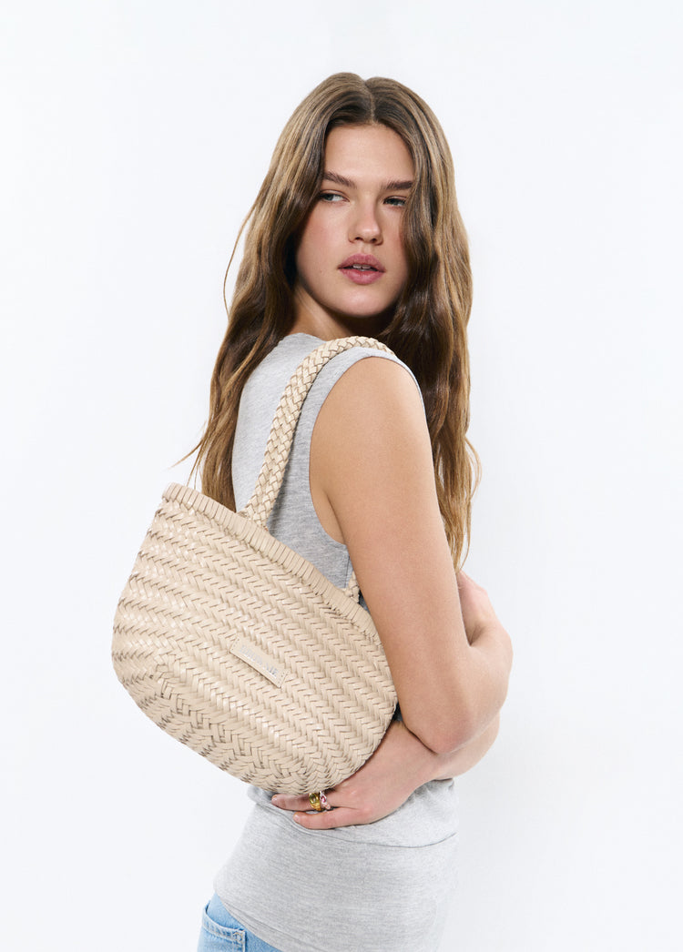 Kleine gevlochten leren shopper