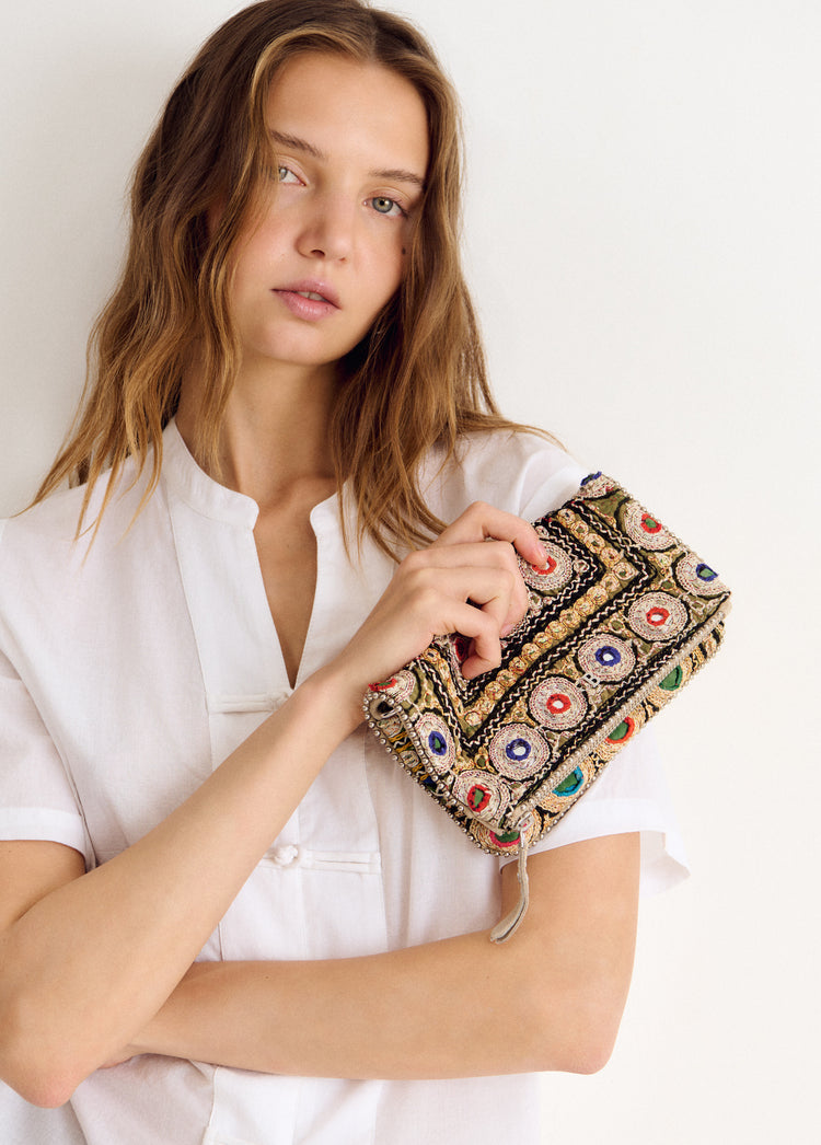 Flap Bag with Mirrors and Beads