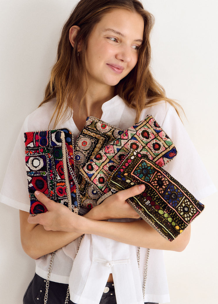 Flap Bag with Mirrors and Beads