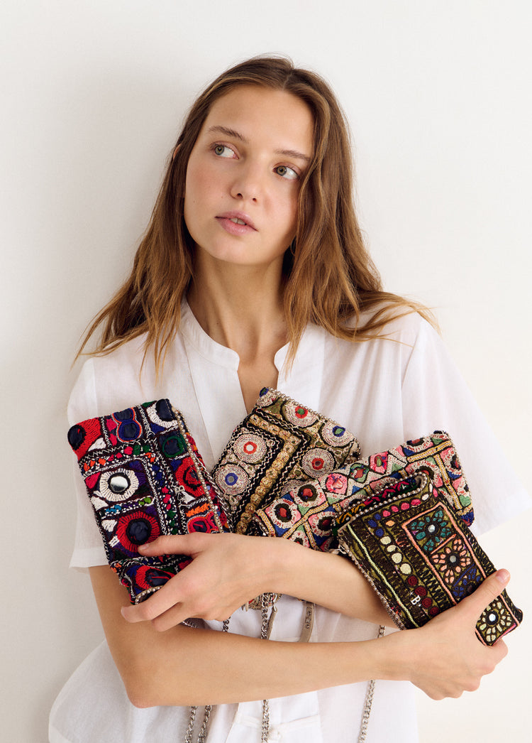 Flap Bag with Mirrors and Beads