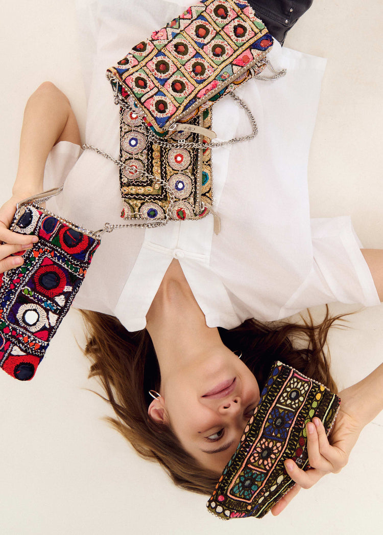 Flap Bag with Mirrors and Beads