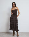 Saia midi com folhos