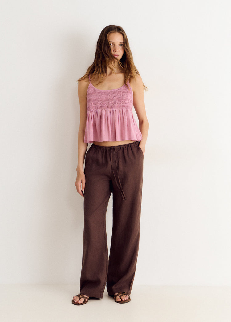 Cropped smocked strap top