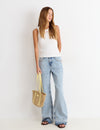 Relaxed jeans with studs and folded hem