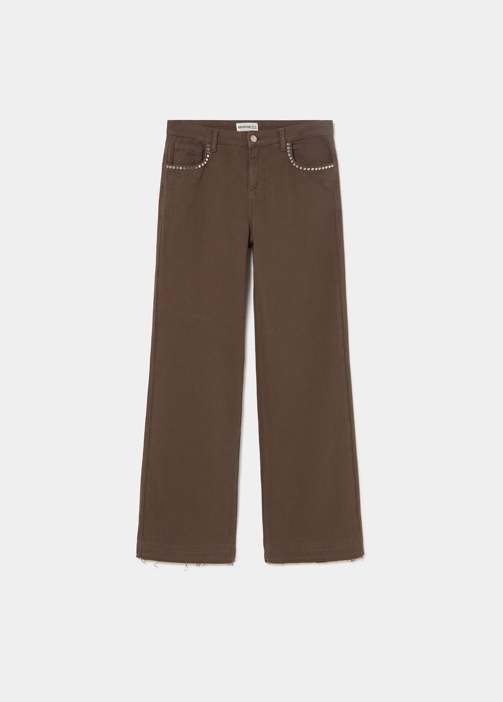 Relaxed pants with studs and rolled-up hem