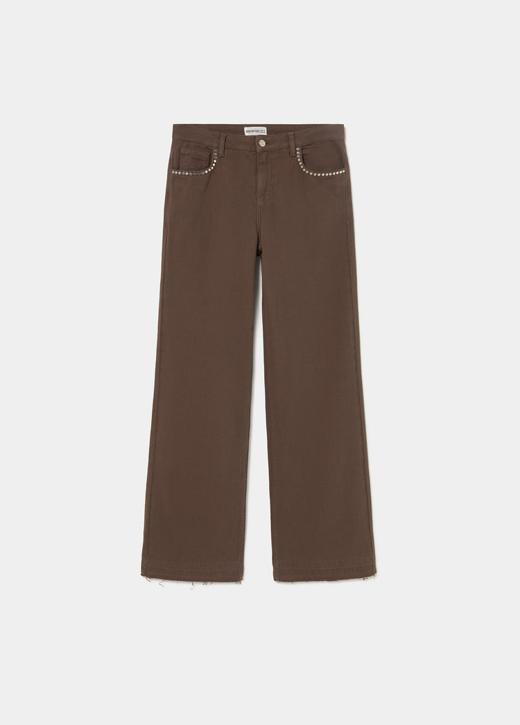 Relaxed broek met studs en omgeslagen zoom