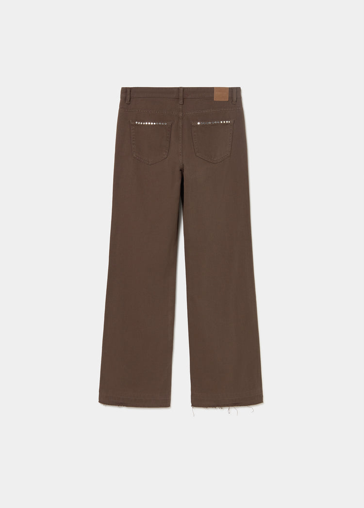 Relaxed broek met studs en omgeslagen zoom