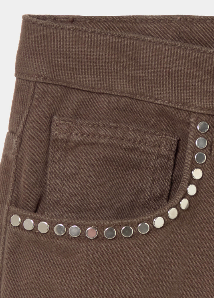 Relaxed broek met studs en omgeslagen zoom
