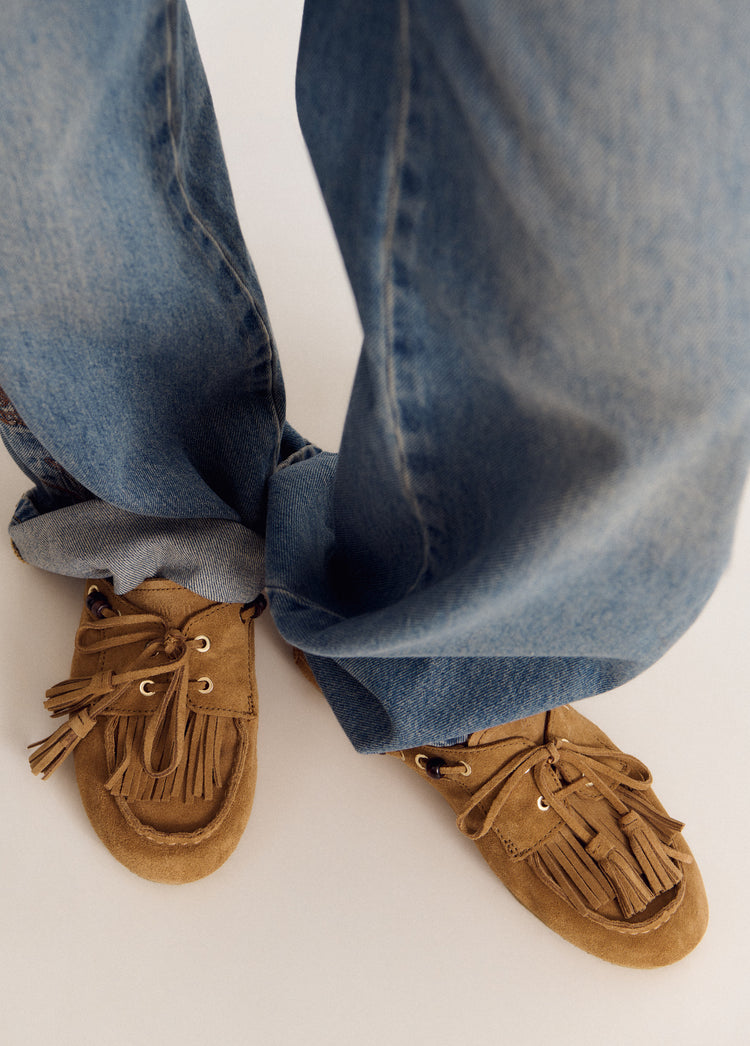 Leather tassel mule loafers