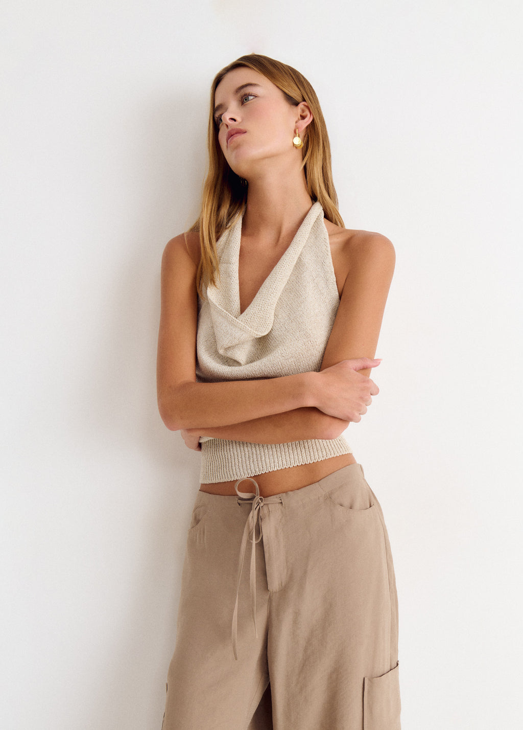 Halter top met watervalhals