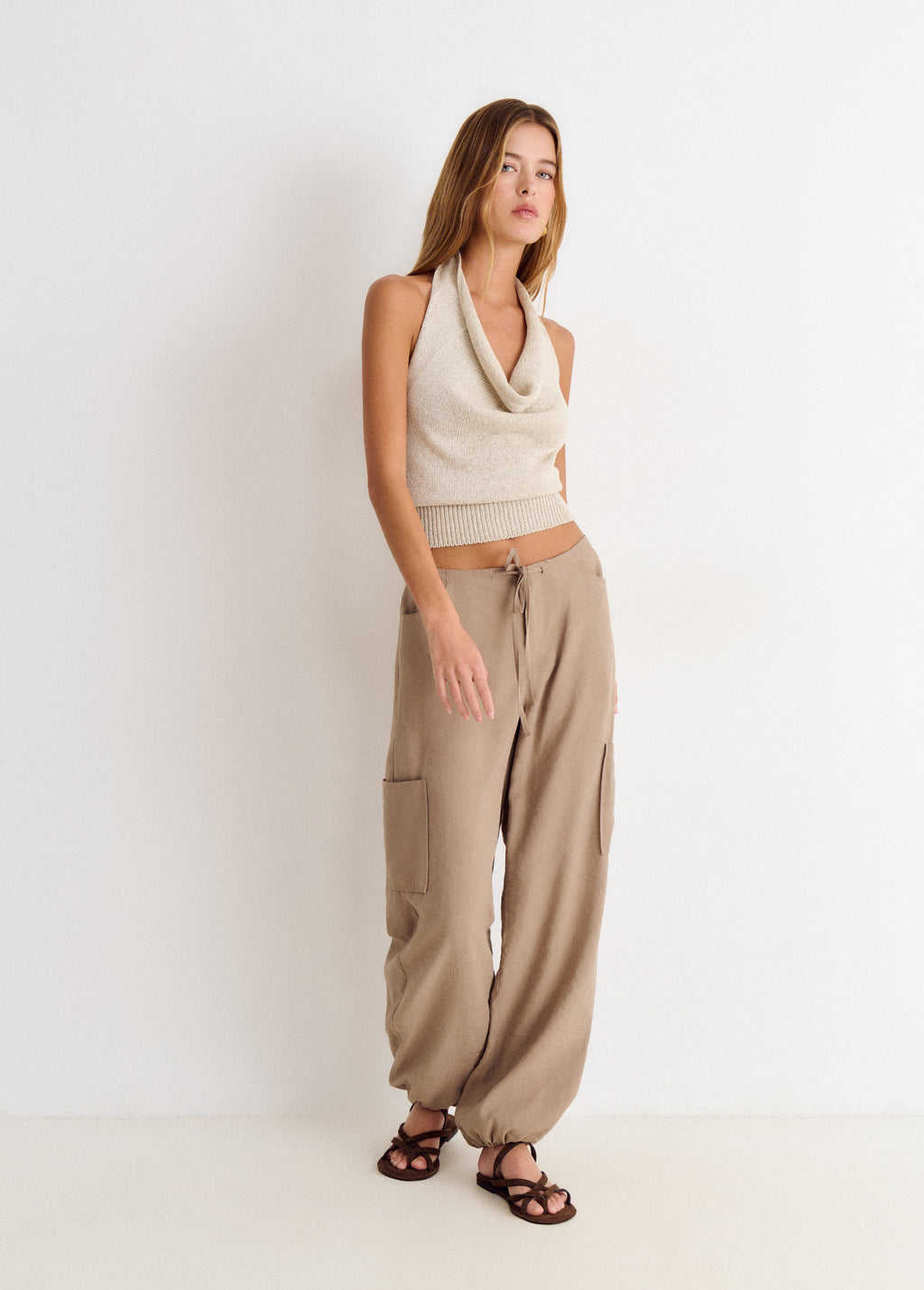 Halter top met watervalhals