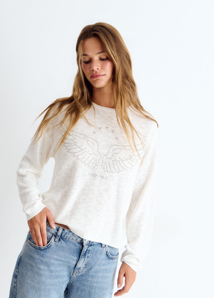 Cotton sweater with studded wings