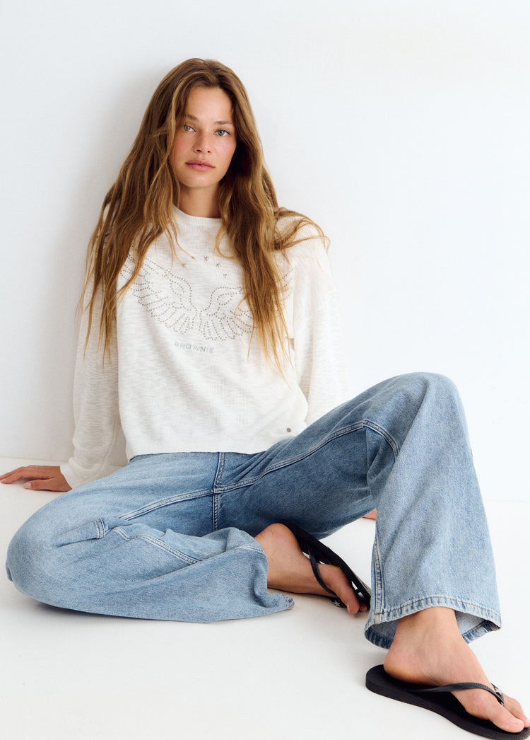 Cotton sweater with studded wings