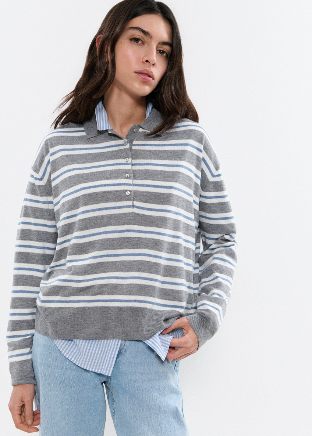 Striped polo sweater