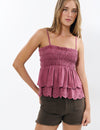 Smocked ruffle top with cut-out details