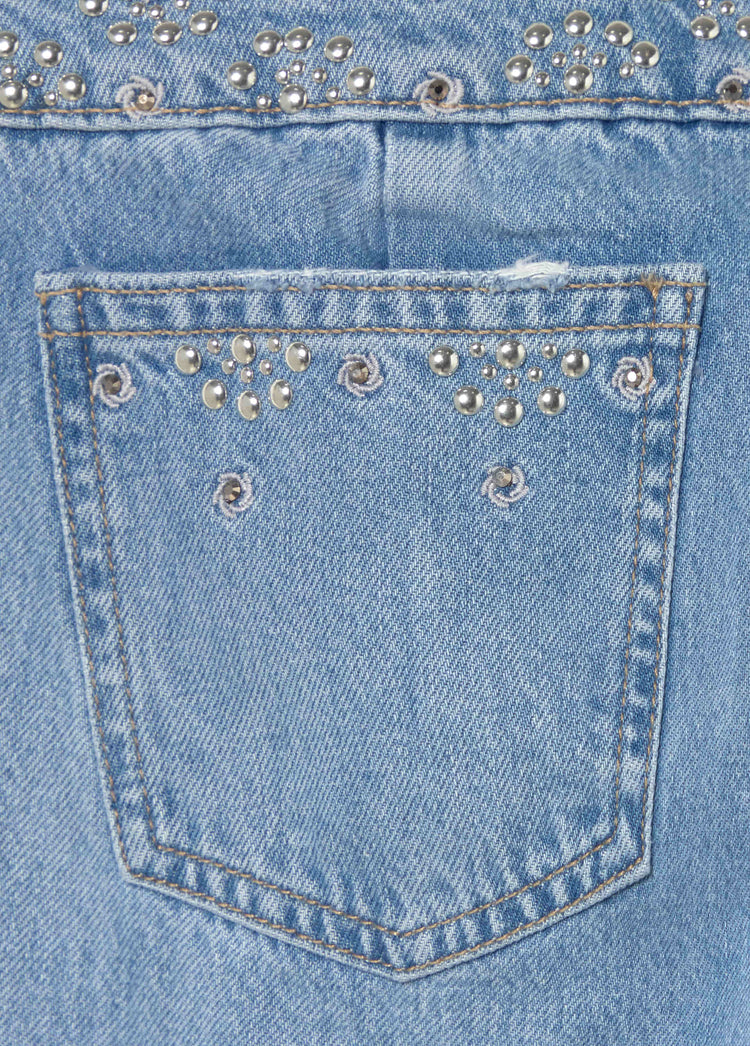 Jeans com cintura larga bordada