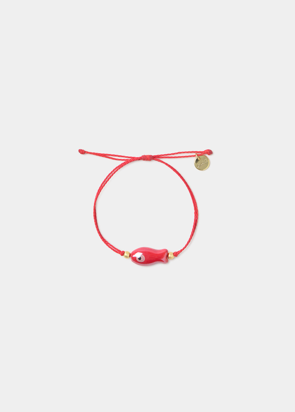 Pulsera de hilo rojo con colgante de pez y moneda dorada