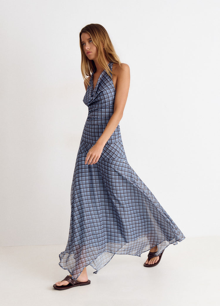 Vestido cuadros drapeado
