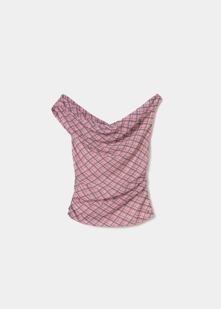 Asymmetric plaid top